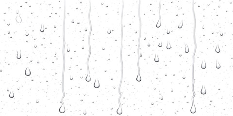 Rain water streaks and droplets on transparent window glass with droplets transparent background condensation moisture rainstorm freshness abstract environment meteorology precipitation © Muhammad