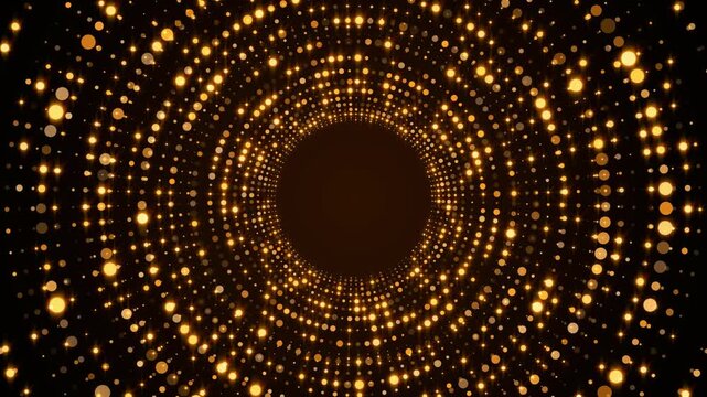 abstract gold endless tunnel with golden glitter shiny bokeh lights and particles animation ,music amd holiday christmas and new year social media motion background