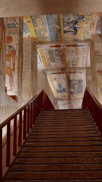 Descending staircase inside an ancient Egyptian royal tomb KV 9, Valley of the