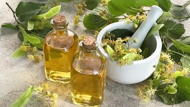 Linden flower essential oil for natural aromatherapy and cosmetics