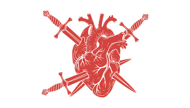 Imagine prompt: anatomical heart pierced with daggers vector
