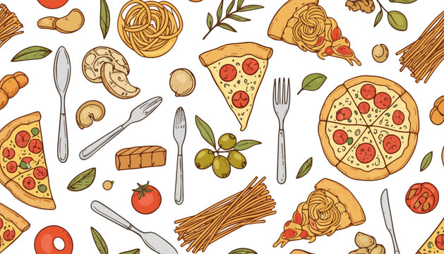 Imagine prompt seamless pattern of italian food pizza and pasta
