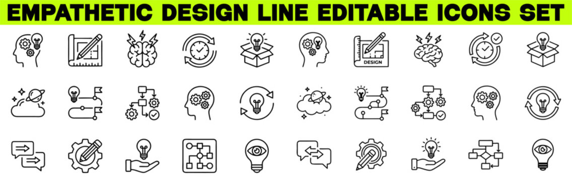 Title
Design Thinking Line Icon Set &ndash; Editable Stroke Vector Illustration with Creativity, Innovation, Brainstorming, Imagination and Empathy Icons