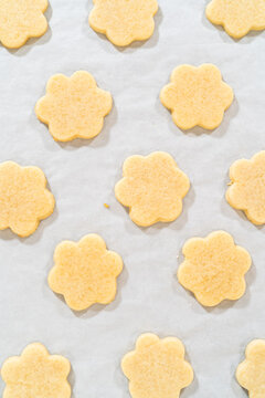Overhead of Golden Baked Flower Cookies
