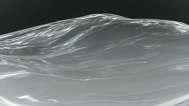 Abstract 3D Liquid Silver Waves Moving in Slow Motion on Dark Gray Background Seamless Loop Animation