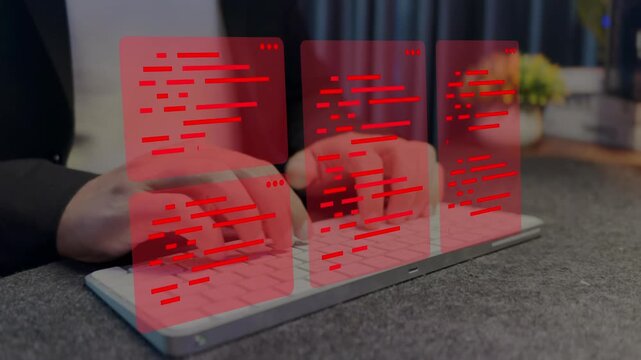 Hacking and cybercrime concept.  Hackers exploit vulnerabilities in source code to launch cyberattacks. 