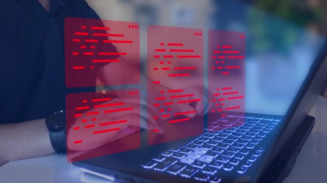 Hacking and cybercrime concept.  Hackers exploit vulnerabilities in source code to launch cyberattacks. 