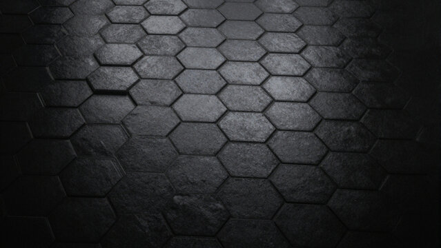 glossy black hexagon tiles background