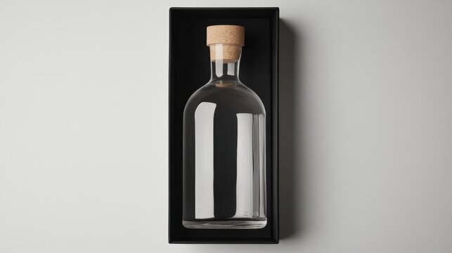 Minimalist Glass Bottle with Cork in Black Box Packaging