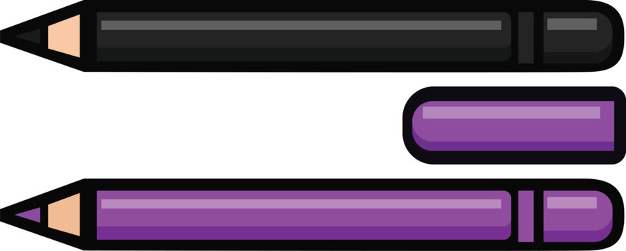 Black, Purple, Eyeliner, Pencils, Cosmetic, Makeup, Beauty, Cap, Isolated, White, Background, Vector, Illustration, Premium, Design, Collection
