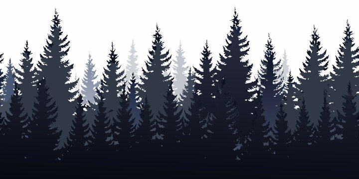 Dense forest silhouette against a white background vector illustration