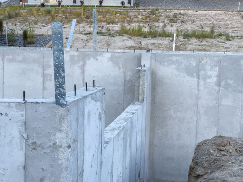 Reinforced concrete walls at housing foundation