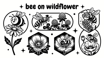 Honey bee on wildflower meadow landscape environment with natural botanical scenery wildlife ecosystem and outdoor nature atmosphere for commercial vector illustration design © Ethan