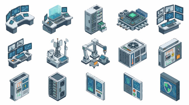 Isometric Data Center Server Rack Illustrations Collection.