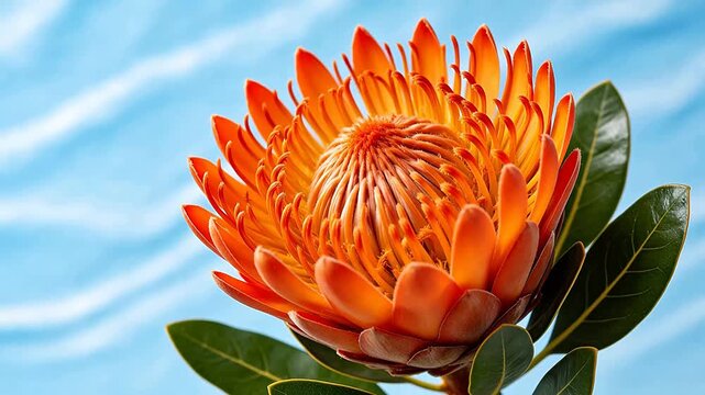 Closeup of an orange protea flower