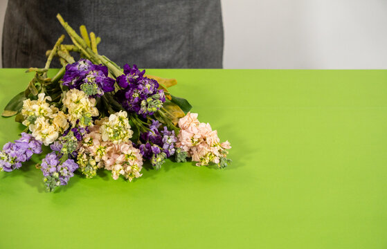 Florist Arranging Pastel Flower Bundle