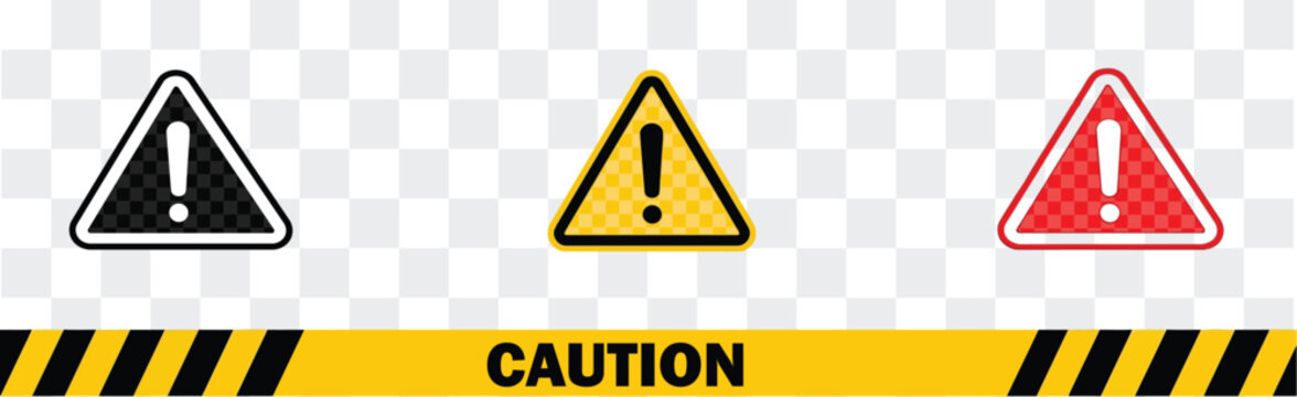 Warning sign, danger sign collection vector icon, yellow, red neon fatal error message element.