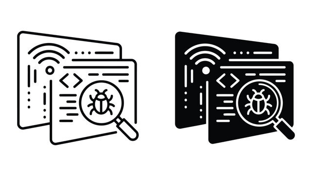 Wireless website debugging and bug report icons with debugging, wireless