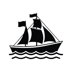 Minimalist Classic Sailing Ship Black Vector Icon © Siti