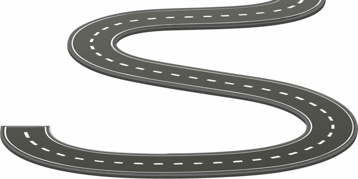 S shaped paved road with dashed markings 3d illustration on white background