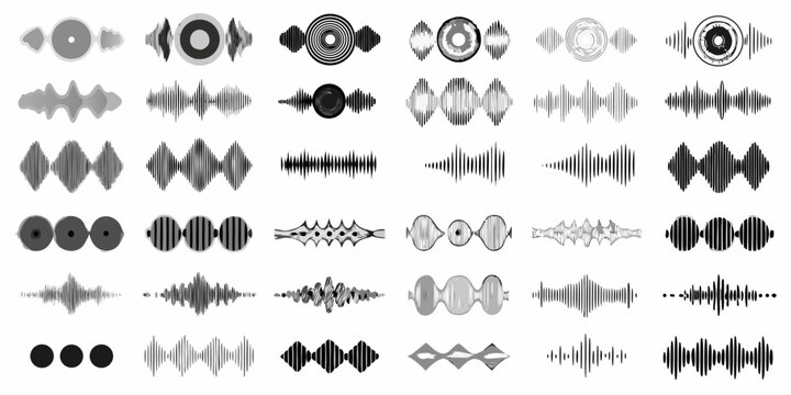Audio Waveform Graphs Collection Gray Scale Vector Illustration