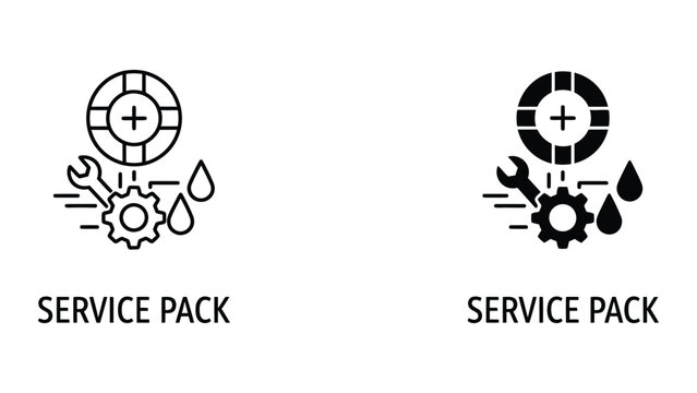 Black and white vector icon set with service pack symbols