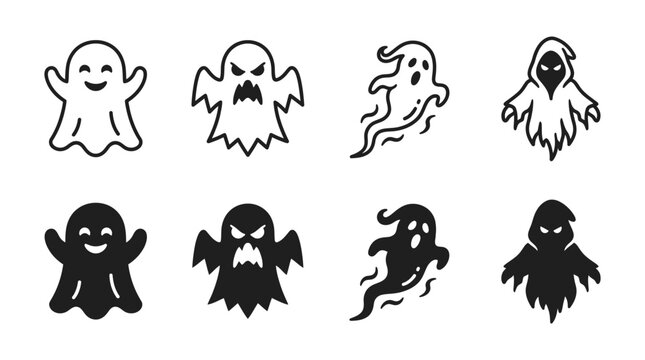 Collection of ghost icons featuring various expressions and shapes for halloween designs halloween creature character
