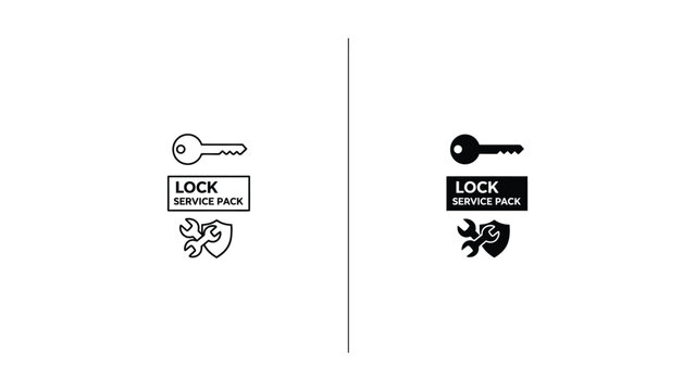 Black and white vector illustration of locks with service pack labels