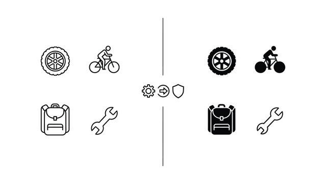 Black and white bicycle and tire vector illustration on white background