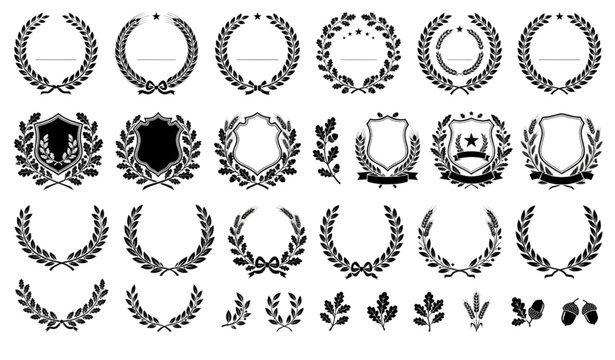 Classic Laurel Wheat and Oak Wreath Silhouette Bundle for Certificates Logos and Heraldic Emblems