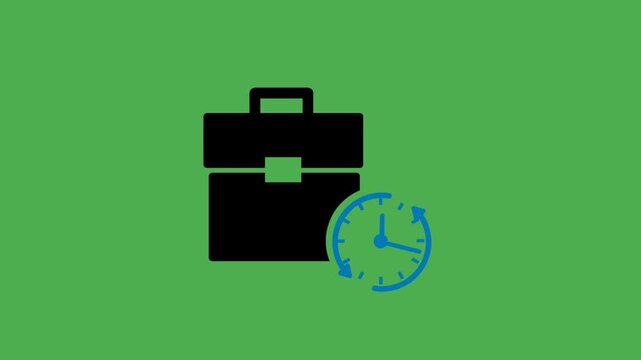 Flexible working hours concept featuring briefcase, clock, and circular arrow. Visual representation of adaptable work schedule and time management.
