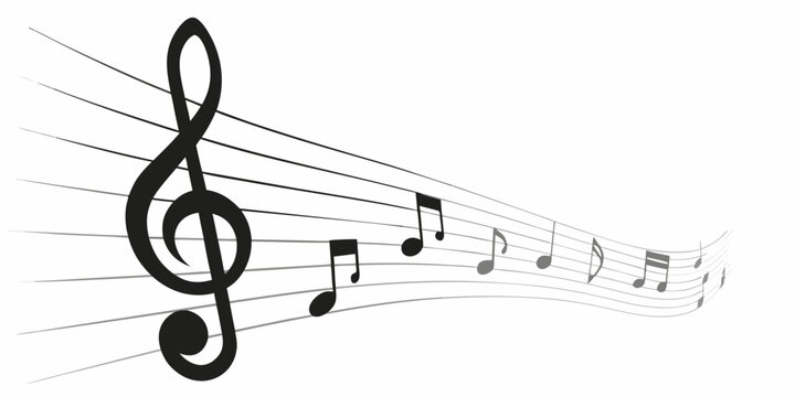 Musical notes and treble clef black vector illustration on white background