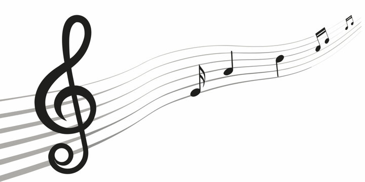 Musical Notes And Treble Clef Black And White Vector Illustration