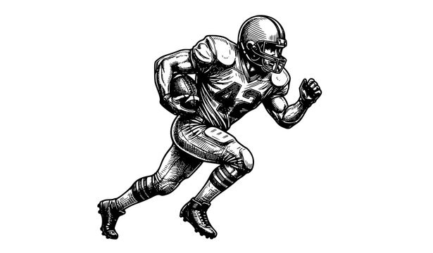 American Football Quarterback Vintage Engraving Sketch Vector Illustration on White Background