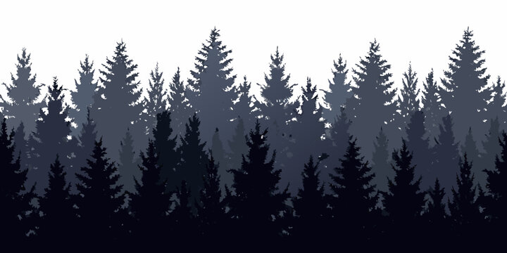 Dense forest silhouette against a white background vector illustration