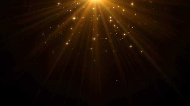 light flare golden glitter shining stars falling alpha channel animation, new year and christmas video stream isolated social media motion design element