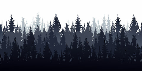 Forest silhouette against a white backdrop a panoramic woodland scene © Topoti