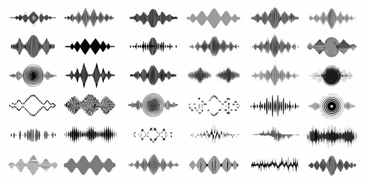 Audio Waveform Graphs Collection Black And White Vector Illustration