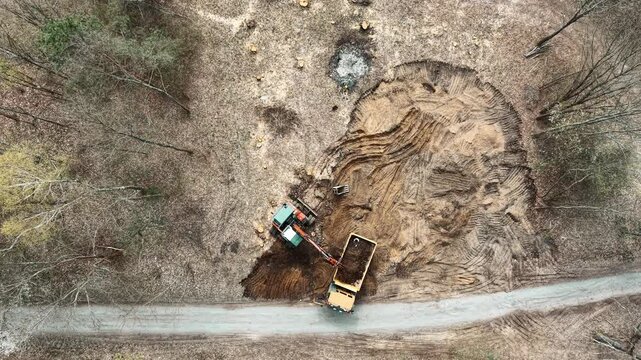 Earthmoving in a rural forest setting with a digger