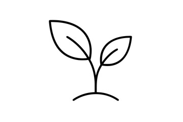 Tree sapling vector icon in delicate hand-drawn outline style, two leaves sprouting from soil, minimalist black line illustration for growth, gardening, sustainability, nature and eco branding © Alisha