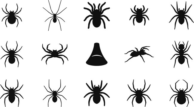 Helloween bundle black spider silhouettes witch hat halloween decorations graphic elements