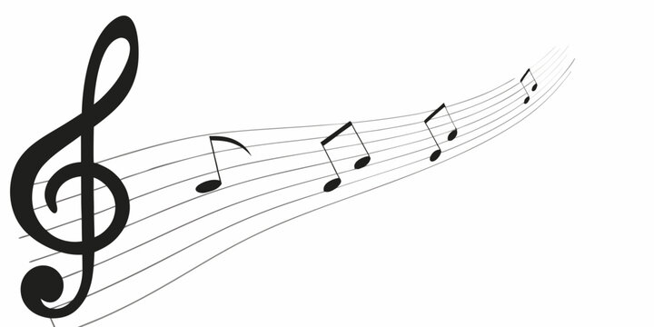 Musical notes and treble clef black vector illustration on white background