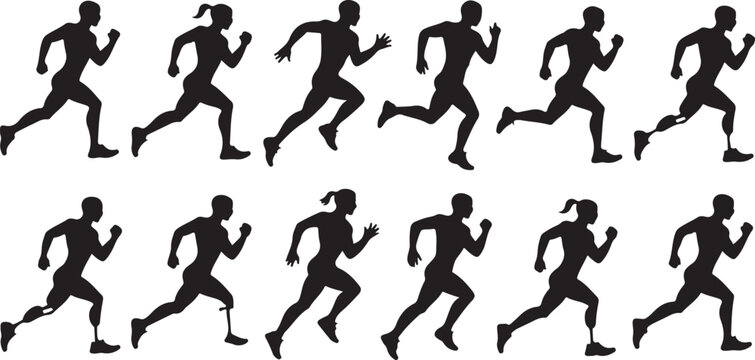 Silhouette of people running in sequence