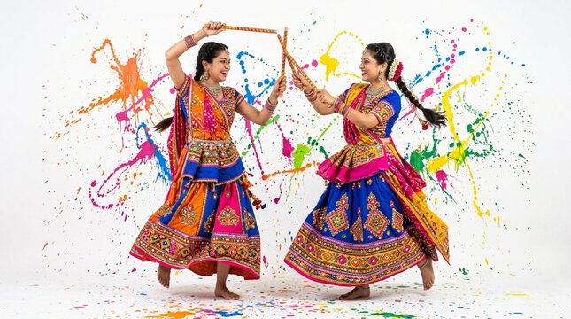 Vibrant traditional Indian dance celebration with colorful attire and energetic movements creating lively cultural expression