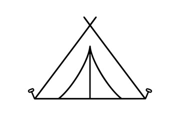 Minimal hand-drawn camping tent vector icon with clean black outline, crossed poles and pegged base, scalable outdoor adventure illustration for campsite, hiking, travel, wilderness designs © Taimoor
