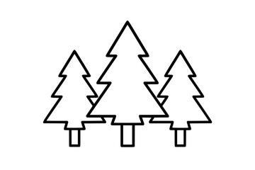 Obraz premium Layered evergreen forest vector icon illustration in smooth hand drawn outline style, three stylized pine trees for nature branding, camping guides, eco projects, stickers, signage and seasonal crafts