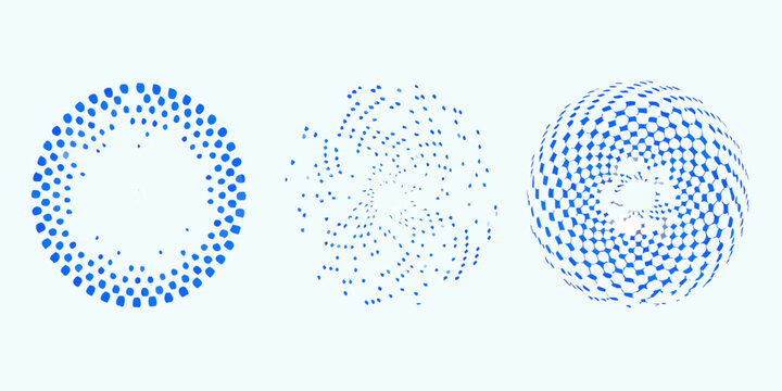 Dot patterns three circular arrangements in blue vector illustration