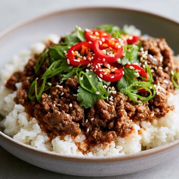 Korean ground beef bowl with white rice