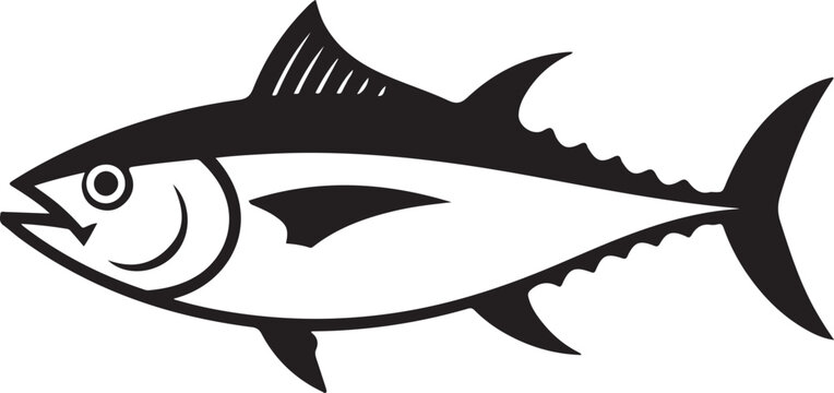 Black and white vector illustration of a tuna fish