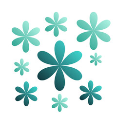 Fototapeta premium Teal Gradient Flower Pattern Six Petal Floral Decorative Element PNG